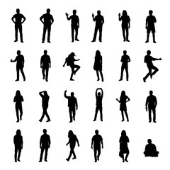 Large Group of Casual People Silhouettes in Various Poses