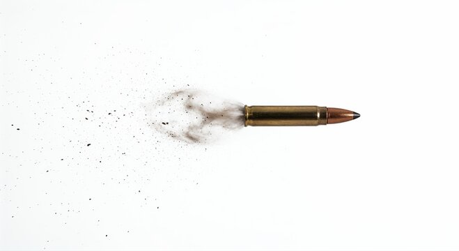 Bullet in Flight: A single bullet streaks across the frame, leaving a trail of smoke and defying gravity, this image captures the raw power and speed of a single projectile.