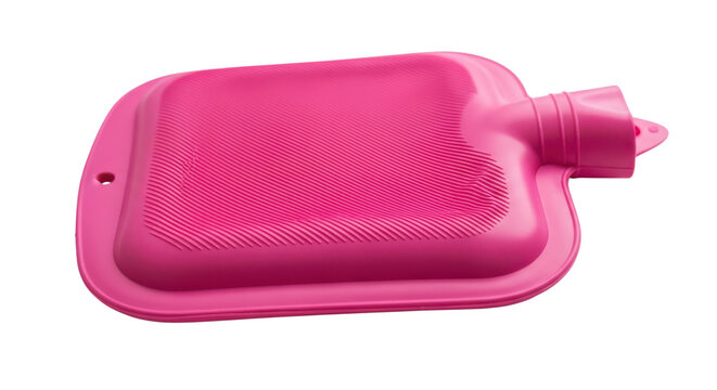 Pink hot water bottle isolated on transparent background for pain relief