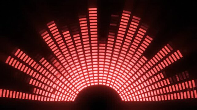 Vibrant red digital o equalizer bars pulse on a dark background