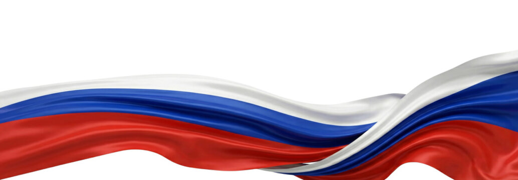 Waving Russian flag with white, blue, and red colors