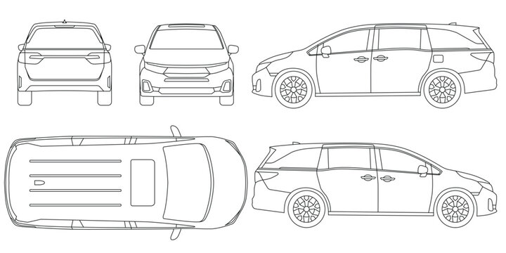 Outline Minivan car vector isolated on white background