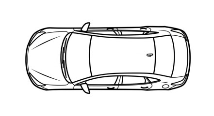 Top view sketch of a modern car with roof rails.