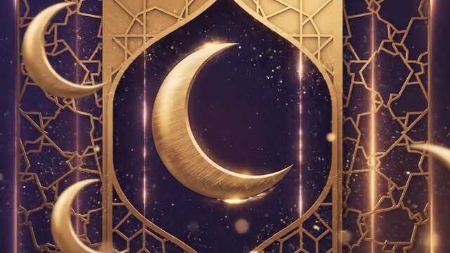 Golden crescents and intricate geometric patterns evoke the spirit of Ramadan
