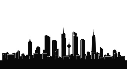 Black City Skyline Silhouette Isolated on White