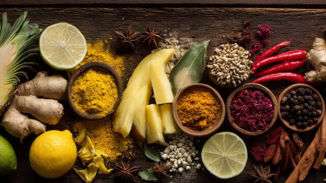 Sliced citrus fruits and kiwi arranged on dark background in vibrant composition. Foods That Naturally Boost Energy, freshness, health, and colorful variety