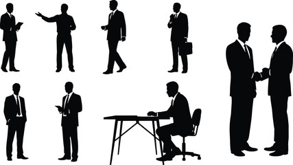 Businessmen Silhouettes Working Office Meeting