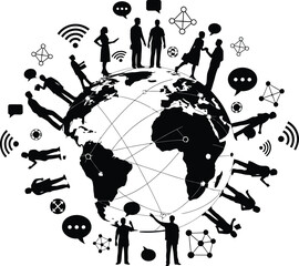 Global Communication People Silhouettes Around World Map