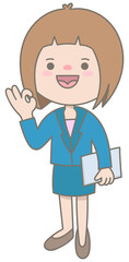 Cute Businesswoman Holding Laptop and Showing OK Sign