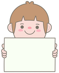 Cute Office Man Holding Blank Paper for Custom Message and Business Announcement