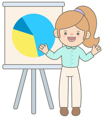 Businesswoman Presenting Pie Chart Data for Office Meeting and Financial Report