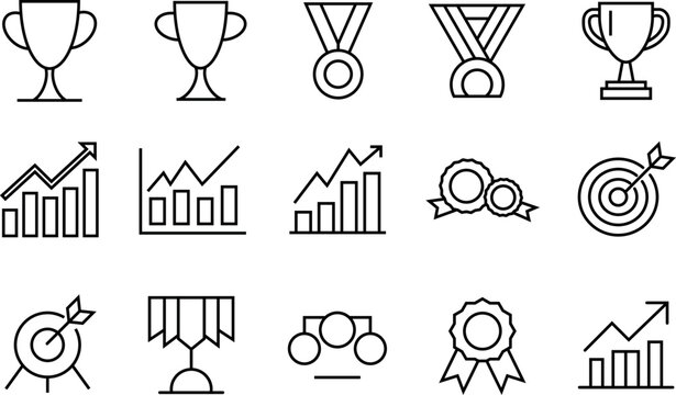 Achievement Icons: A collection of meticulously crafted icons symbolizing success, accomplishment, and the pursuit of goals.