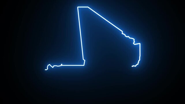 Mali Neon Map Outline Animation,Blue & Orange Energy Border on Black Background,Glowing Neon Map Outline Animation,Blue Orange Energy Lines,Futuristic Neon Map Outline,Blue & Orange Energy Border Anim