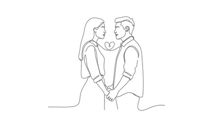 Couple holding hands, romantic, love, minimalist line drawing illustration