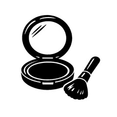 Face powder compact cosmetic icon with makeup brush, beauty product container concept, professional cosmetic accessory symbol, fashion makeup minimal vector illustration isolated background