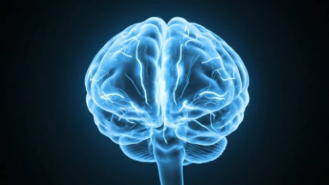 Neuroplasticity animation depicts a glowing blue human brain with intricate neural pathways and synapses adapting to new connections