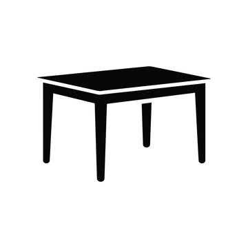 A simple, minimalist black icon representing a rectangular table with four legs, perfect for illustrating furniture, design, or household items