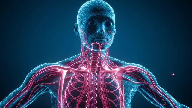 Longevity biohacking technology health concept illustration, abstract human form enhanced by futuristic health technology and biological optimization systems, soft neon glow, clean minimal composition