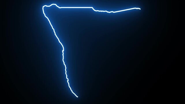  Namibia Neon Map Outline Animation,Blue & Orange Energy Border on Black Background,Glowing Neon Map Outline Animation,Blue Orange Energy Lines,Futuristic Neon Map Outline,Blue & Orange Energy Border 