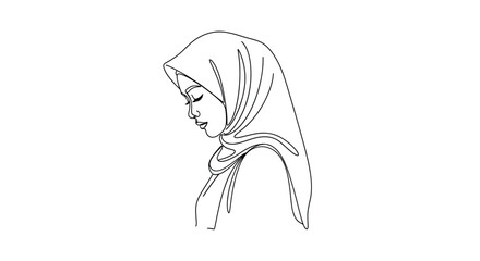 Fototapeta premium Woman in Hijab Minimalist Line Drawing Portrait