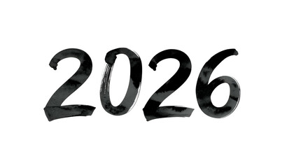 Glossy, shadowed digits, "2026," float against a dark void, with highlights