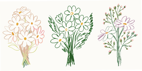 Delicate floral arrangements a charming illustration of sketched daisy bouquets © Sabuj