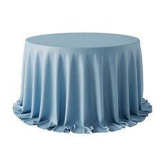 Round blue tablecloth with gathered skirt isolated on transparent background