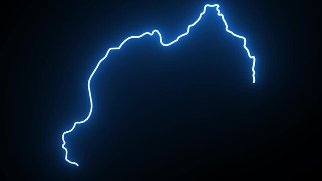 Rwanda Neon Map Outline Animation,Blue & Orange Energy Border on Black Background,Glowing Neon Map Outline Animation,Blue Orange Energy Lines,Futuristic Neon Map Outline,Blue & Orange Energy Border An