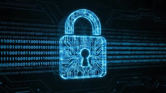 Visual representation of data encryption visual explanation through digital lock interface on circuit board background