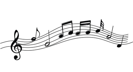 Naklejka premium Wavy Music Notes and Treble Clef, Continuous Line Drawing