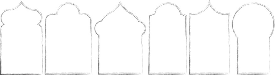 Oriental Islamic arch frame set with hand drawn brush stroke outlines
