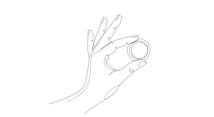 Obraz premium Hand showing coin, OK sign, single line drawing, minimalist