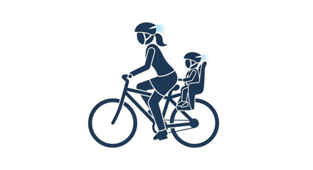Fototapeta premium Mother Riding Bicycle with Child in Rear Seat, Silhouette Illustration