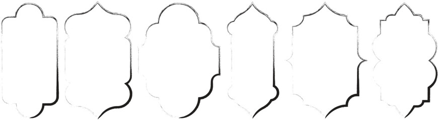 Islamic arch frame set with decorative hand drawn brush texture