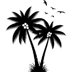 Fototapeta premium Tropical Palm Trees with Birds Vector Art