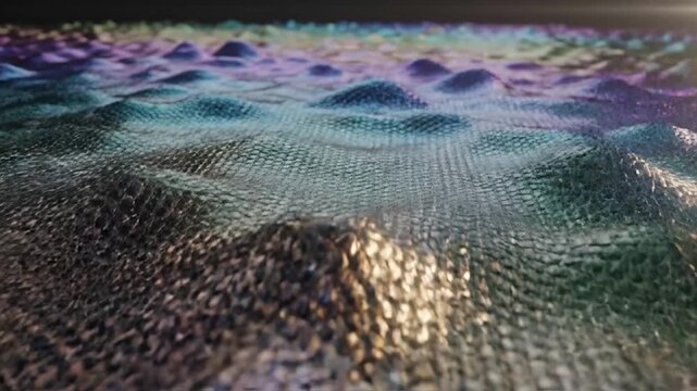 Close-up of a moving, iridescent surface with a scale pattern