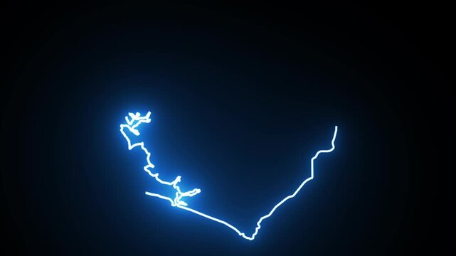 Sierra Leone Neon Map Outline Animation,Blue & Orange Energy Border on Black Background,Glowing Neon Map Outline Animation,Blue Orange Energy Lines,Futuristic Neon Map Outline,Blue & Orange Energy Bor