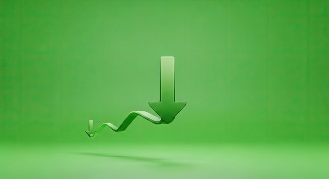 Green arrow pointing down with wavy line on green background