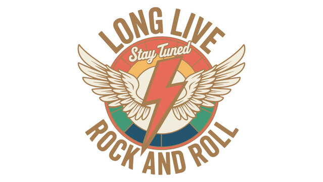 Retro rock and roll emblem with wings and lightning bolt