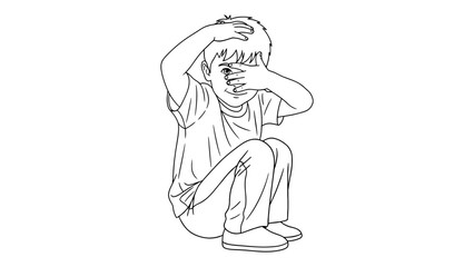 Obraz premium Shy child peeking through hands, feeling uncertain and withdrawn