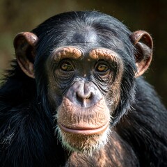 A close-up portrait of a chimpanzee