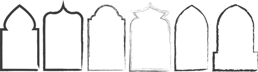 Islamic architectural arch frames with hand drawn brush set