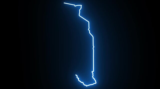 Togo Neon Map Outline Animation,Blue & Orange Energy Border on Black Background,Glowing Neon Map Outline Animation,Blue Orange Energy Lines,Futuristic Neon Map Outline,Blue & Orange Energy Border Anim
