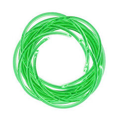 A vibrant green circular shape created with loose brushstrokes on a white background.