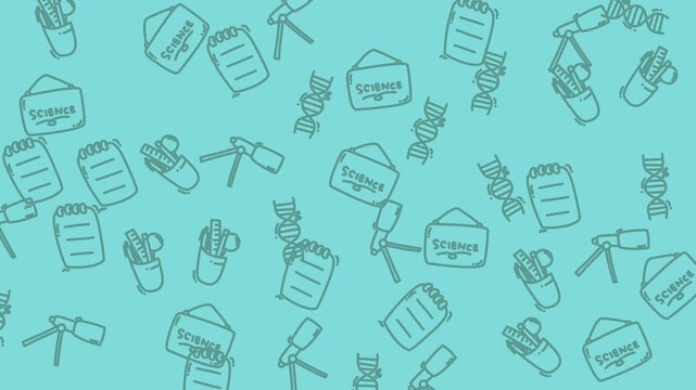 Teal background with sciencethemed doodles for presentations, educational materials, or sciencerelated design projects. Ideal for stem education resources.