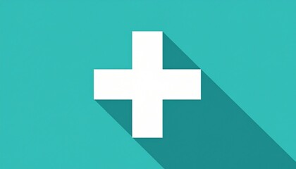 Obraz premium White Medical Cross Symbol on Teal Background with Long Shadow