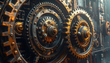 Obraz premium Intricate mechanical gears with golden accents