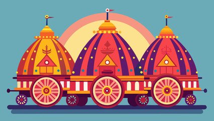 A vibrant and intricate illustration of a temple with multiple spires and a grand entrance. Vector