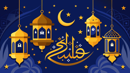 Colorful lanterns and crescent moons celebrating the holy month of ramadan. Vector