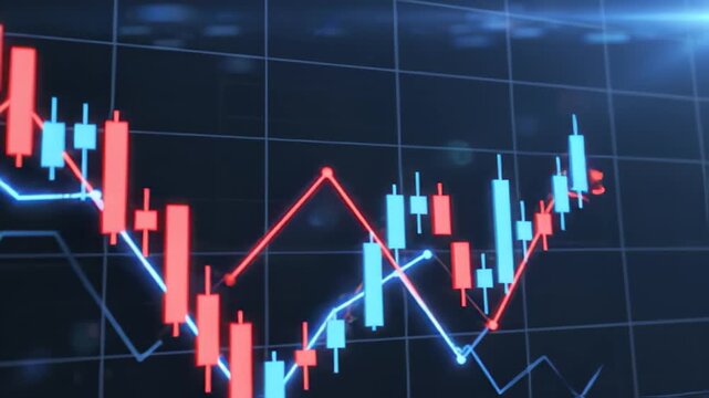 Stock market candlestick chart animation with rising and falling values